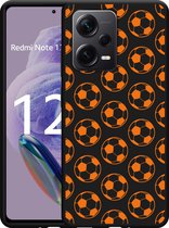 Cazy Hoesje Zwart geschikt voor Xiaomi Redmi Note 12 Pro+ 5G Orange Soccer Balls