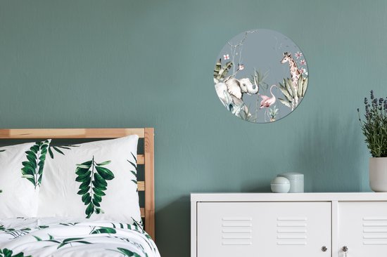 WallCircle - Cercle mural - Animaux - Jungle - Blauw - Enfants - Garçons - Chambre d'enfant - Tableau rond - Cercle Décoration murale - Décoration chambre - 30x30 cm - Chambre - Décoration murale ronde - Cercle mural intérieur