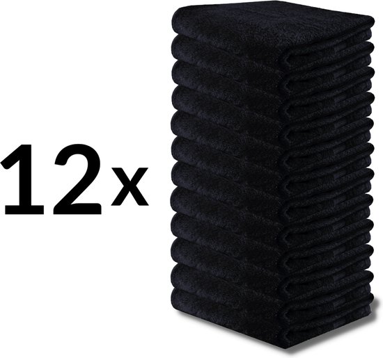 Funnies Handdoek 12 stuks | Zwart | 50x100cm | 12-Pack