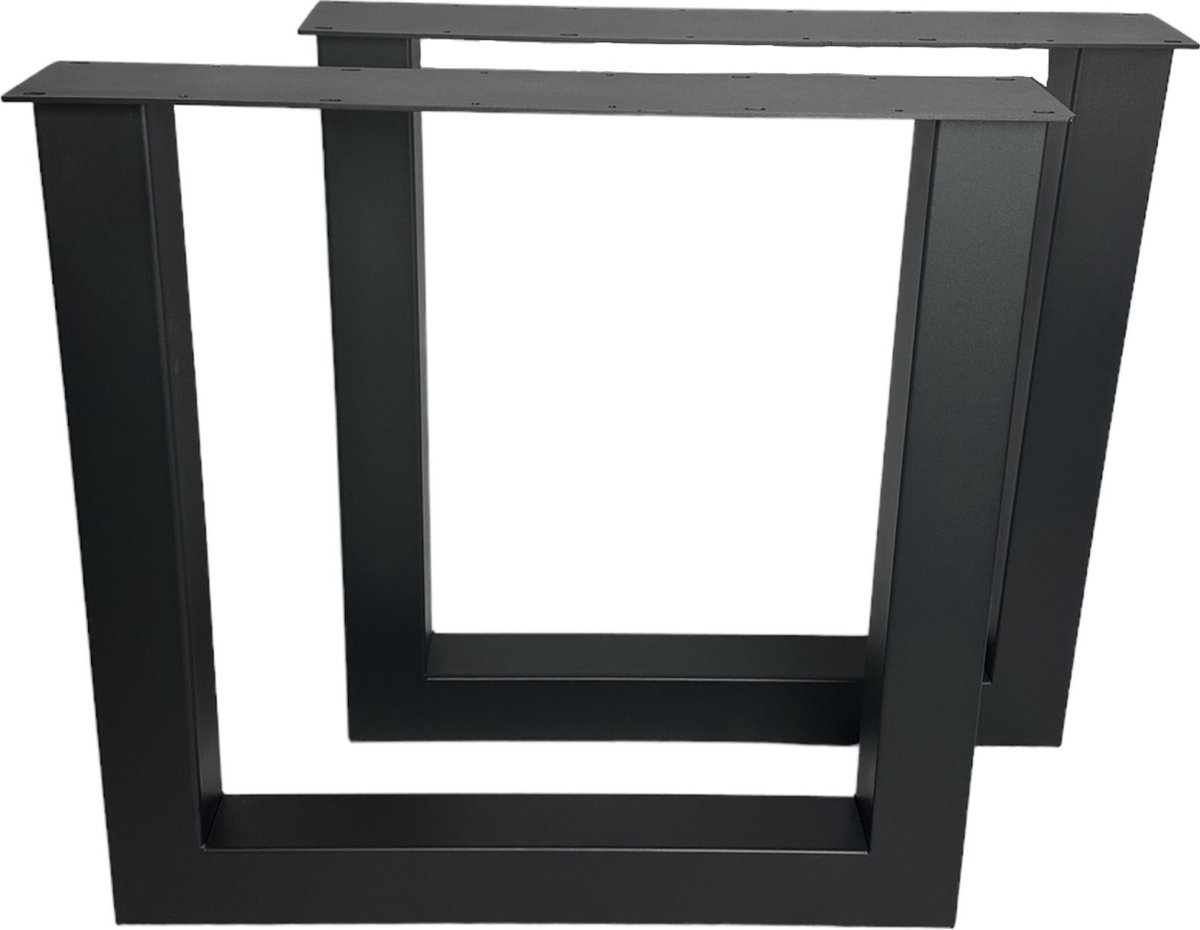 Maison dam 2x industriële tafelpoot U met koker 8x8cm, Lengte: 72cm, hoogte: 72cm, mat zwart fijn structuur, hoogwaardige kwaliteit - Inclusief steldop - Topplaat; 4mm dik U poot 8x8cm