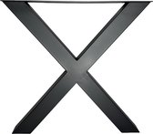 Maison DAM – 1x industriële tafelpoot X met koker 8x8, lengte: 72cm, hoogte 72cm, mat zwart fijn structuur, hoogwaardige kwaliteit - Inclusief steldop - Topplaat; 4mm dik