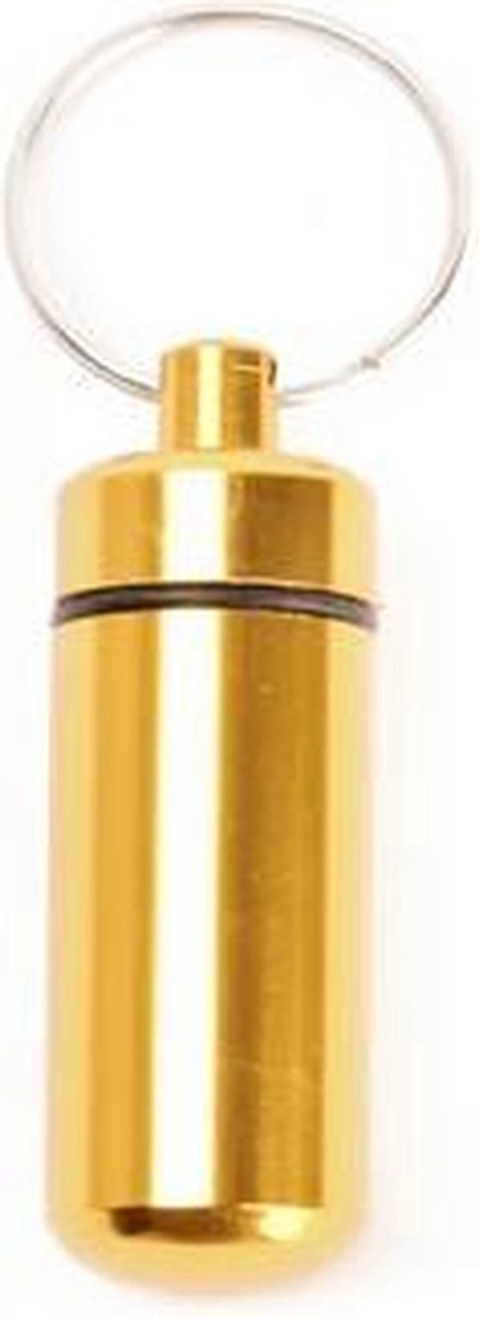 Goedkoopste Pillendoosje I Aluminium Pillenkoker I Medicijn Doosje I Pil Box I Sleutelhanger | Waterdicht I 5 x 1.5 CM I Goud