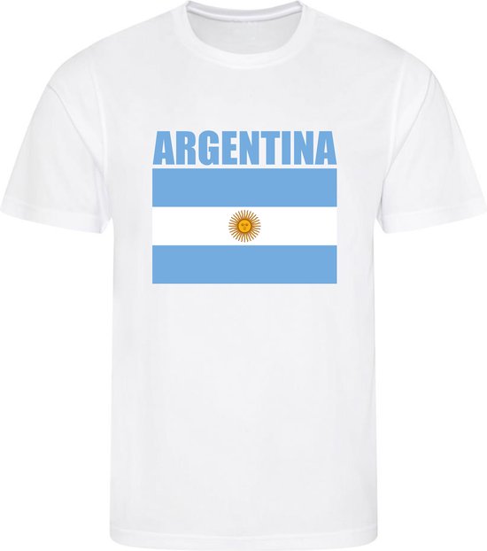 WK - Argentinie - Argentina - T-shirt Wit - Voetbalshirt - Maat: 146/152 (L) - 11-12 jaar - Landen shirts