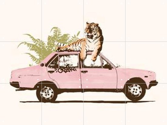 IXXI Tiger on Car - Wanddecoratie - Abstract - 80 x 60 cm