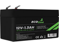 EcoLine - AGM 12V 1.3AH - 1300mAh VRLA Batterij - 151 x 65 x 95 - Deep Cycle Accu.
