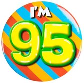 Button 95 Jaar - Button met speld (55mm) - Leeftijd badge - 95 Jaar versiering - Accessoires - Rozet I'm 95 - Verjaardag jongen / meisje / man / vrouw - Button 95 Jaar