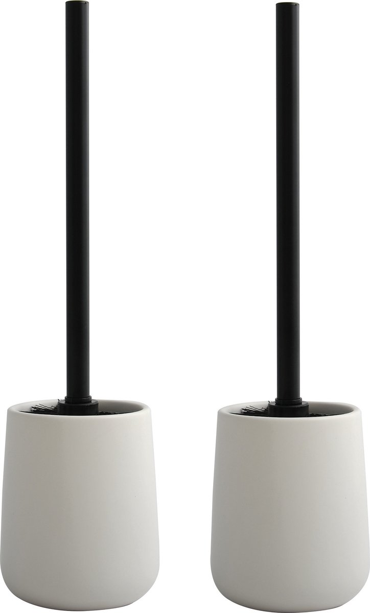 Toiletborstel in houder/wc - 2x - borstel Malmo - keramiek/rvs - wit/zwart - 39 x 10 cm