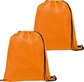 Gymtas/lunchtas/zwemtas met rijgkoord - 2x - voor kinderen - oranje - 35 x 41 cm - rugtas