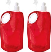 Waterfles/drinkfles/sportbidon opvouwbaar - 10x - rood - kunststof - 770 ml - schroefdop - waterzak