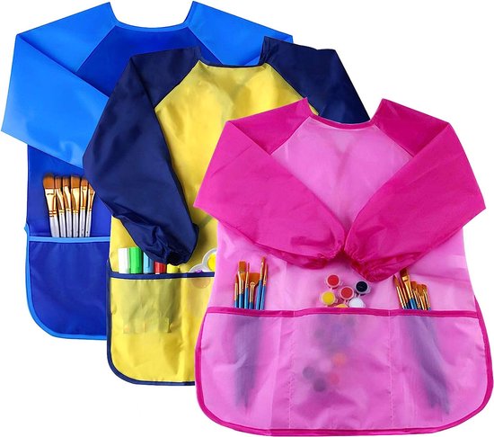 Tabliers De Peinture Enfants - Lot De 2 Tabliers Imperméables Avec Poches, Pour Garçons Et Filles De 3 à 10 Ans (40x50cm)