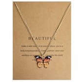Fako Bijoux® - Make Een Wens - Collier Papillon - Make A Wish - Magnifique - Marron - Collier Avec Carte Avec Texte - Doré