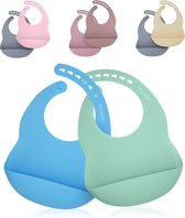 Bavoir bébé avec bac de récupération pour filles et garçons, bavoir bébé imperméable et lavable, réglable par 4 boutons pression, 100% adapté aux enfants, sans BPA, Set de 2 garçons (bleu bébé & turquoise)