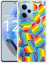 Cazy Hoesje geschikt voor Xiaomi Redmi Note 12 Pro 5G Regenboog Hartjes