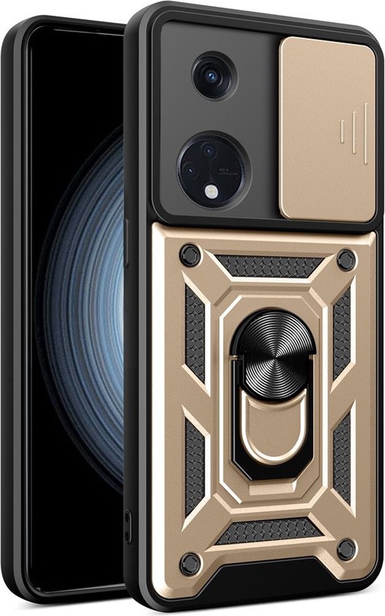 MobyDefend Hoesje - Geschikt voor Oppo Reno8 T - Pantsercase Met Draaibare Ring - Goud