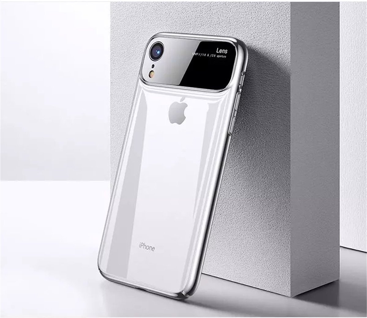 Apple iPhone XR TOTU Magic Mirror/ gehard TPU beschermhoes kleur transparent met grijze randen + gratis screenprotector