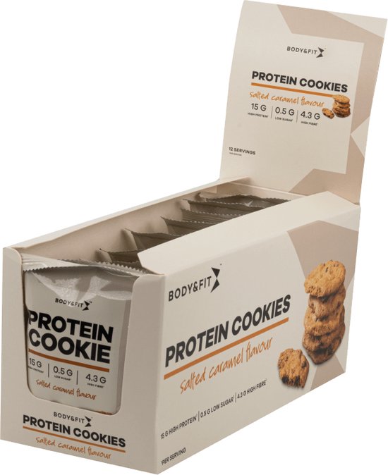 Body & Fit Protein Cookie - Proteine Koek Salted Caramel - Suikerarme Eiwitkoekjes - Whey Protein - 12 portie verpakkingen (12x50 gram)