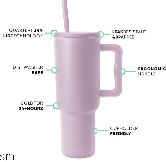 Houdt Drank Warm/koud Creme Kleur Simple Modern Trek Tumbler 40 Oz - Roestvrijstalen Geïsoleerde Beker Met Handvat En Rietjesdeksel, Crème Vacuüm Isolatie Warm Koud