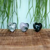 (10 st.) Mini hart Mos agaat - - edelsteen - mineraal - zaksteen - cadeau - Spiritueel - chakra - reiki stenen - geluksbrenger, vriendschap, liefde, kristallen, kleine cadeautjes, liefdes cadeau, positief denken, vriendinnen cadeau, kracht, rust