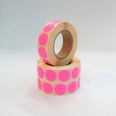 Blanco Stickers op rol 20mm rond - 3x 1000 etiketten per rol - fluor roze