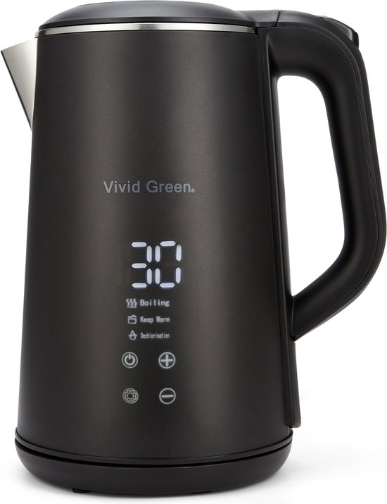 Vivid Green Luxe waterkoker met temperatuurregeling - Warmhoudfunctie - 20°C tot 100°C - 1,6 L - Zwart