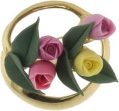 Behave - Broche - Bloemen - Tulpen - Goud kleur - Roze - Paars - Geel - 4 cm