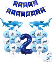 Cijferballon 2 Blauw - Haai - Shark - Ballonnen Megapakket - Slinger Feestvieren - Verjaardag Snoes