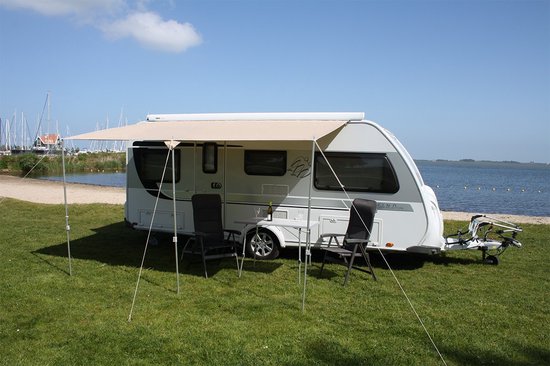 ESVO universele caravanluifel - 400 x 240 cm - polyester - beige - inclusief 3 ESVO verstelbare aluminium luifelstokken