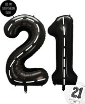 Cijfer Helium Folie Ballon XXL - 21 jaar cijfer - Zwart - Wit - Race Thema - Formule1 - 100 cm - Snoes