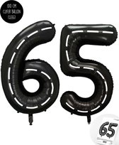 Cijfer Helium Folie Ballon XXL - 65 jaar cijfer - Zwart - Wit - Race Thema - Formule1 - 100 cm - Snoes