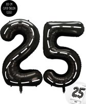 Cijfer Helium Folie Ballon XXL - 25 jaar cijfer - Zwart - Wit - Race Thema - Formule1 - 100 cm - Snoes