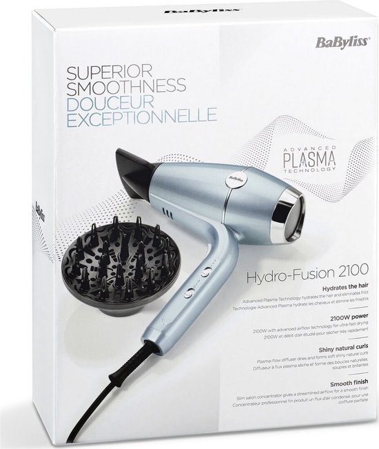 BaByliss Hydro-Fusion 2100 Föhn D773DE - Advanced Plasma Technologie - Diffuser - 2100 Watt