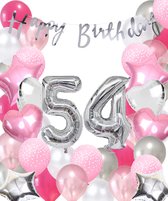 Snoes Ballonnen 54 Jaar Pink Blush Silver Mega Ballon - Compleet Feestpakket 54 Jaar - Verjaardag Versiering Slinger Happy Birthday – Folieballon – Latex Ballonnen - Helium Ballonnen - Zilver en Roze Verjaardag Decoratie