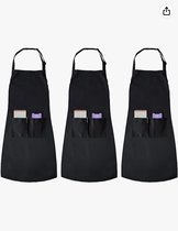 Joejis Kitchen - 3 pack zwarte unisex schorten - verstelbare riem & waterbestendige koksschort met 2 zakken voor mannen en vrouwen - perfecte keukenschort voor thuis, barbecue, restaurant, ambacht, tuin