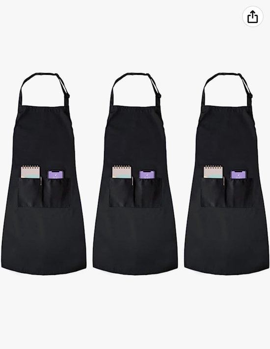 Joejis Kitchen - 3 pack zwarte unisex schorten - verstelbare riem & waterbestendige koksschort met 2 zakken voor mannen en vrouwen - perfecte keukenschort voor thuis, barbecue, restaurant, ambacht, tuin