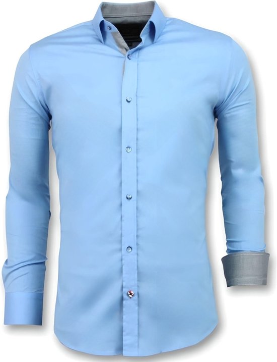 Tony Backer Slim Fit Shirt Hommes - Blouse Blanco - 3040 - Chemises casual Blauw Clair Hommes Chemise Taille L
