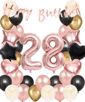 Snoes Ballonnen 28 Jaar Set Mega Rose Black Zwart Ballonen set - Compleet Feestpakket Cijferballon 28 Jaar - Verjaardag Versiering Slinger Happy Birthday – Folieballon – Latex Ballonnen - Helium Ballonnen