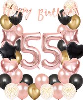 Snoes Ballonnen 55 Jaar Set Mega Rose Black Zwart Ballonen set - Compleet Feestpakket Cijferballon 55 Jaar - Verjaardag Versiering Slinger Happy Birthday – Folieballon – Latex Ballonnen - Helium Ballonnen