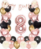 Snoes Ballonnen 8 Jaar Set Rose Black Zwart Ballonen set - Compleet Feestpakket Cijferballon 8 Jaar - Verjaardag Versiering Slinger Happy Birthday – Folieballon – Latex Ballonnen - Helium Ballonnen