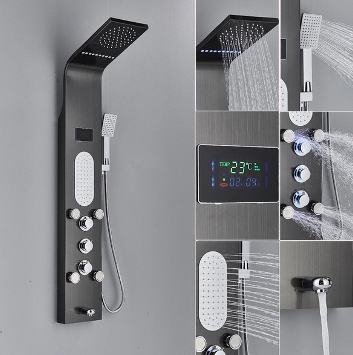 Douchepaneel Regendouche ® Carls LCD Premium RVS Brushed