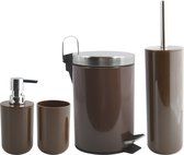 MSV Toiletborstel in houder/beker/zeeppompje/pedaalemmer set Moods - kunststof/metaal - kastanje bruin