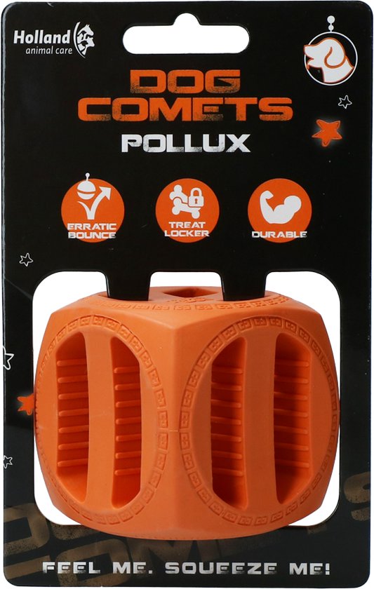 Dog Comets Pollux - Treat hider - Hondenspeelgoed - Intelligentie speelgoed - Kubus - Rubber - 5.5 x 5.5 cm - Oranje