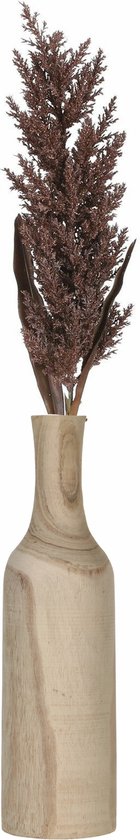 Decoratie pampasgras pluim in houten vaas - donkerbruin - 88 cm - Tafel bloemstukken