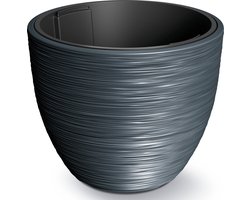 Prosperplast Plantenpot Furu Stripes - buiten/binnen - kunststof - antraciet - D47xH47 cm - bloempot met binnenpot