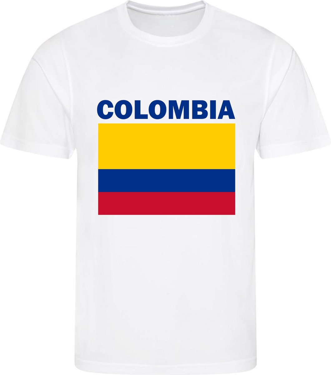 Colombia - T-shirt Wit - Voetbalshirt - Maat: 134/140 (M) - 9 - 10 jaar - Landen shirts
