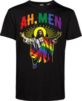 T-shirt Ah, Men Jezus | Gay pride shirt kleding | Regenboog kleuren | LGBTQ | Zwart | maat XS