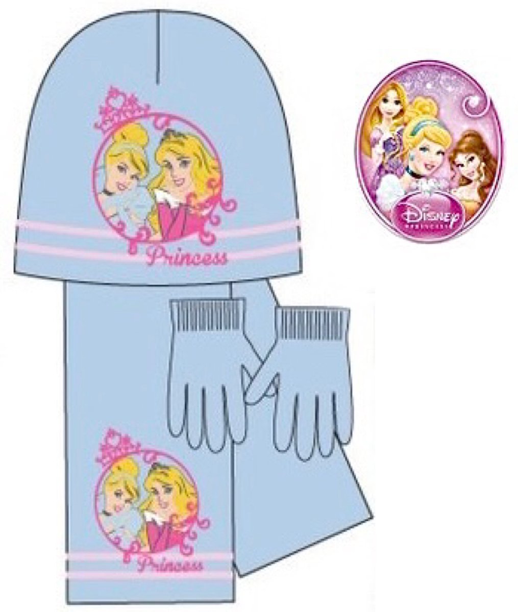 Disney Princess 3-Delige Set - Muts + Sjaal + Handschoenen - Blauw - Maat 54 cm (±4-8 jaar)