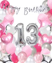 Snoes Ballonnen 13 Jaar Pink Blush Silver Mega Ballon - Compleet Feestpakket 13 Jaar - Verjaardag Versiering Slinger Happy Birthday – Folieballon – Latex Ballonnen - Helium Ballonnen - Zilver en Roze Verjaardag Decoratie