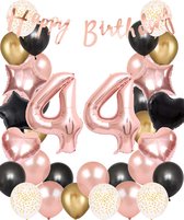 Snoes Ballonnen 44 Jaar Set Mega Rose Black Zwart Ballonen set - Compleet Feestpakket Cijferballon 44 Jaar - Verjaardag Versiering Slinger Happy Birthday – Folieballon – Latex Ballonnen - Helium Ballonnen