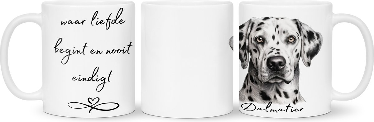 Koffie - theemok Dalmatier Beker cadeau voor haar of hem, kerst, verjaardag, honden liefhebber, zus, broer, vriendin, vriend, collega, moeder, vader, hond