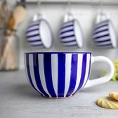 Mug XXL en céramique 500 ml | tasse de café | Rayé bleu et blanc | Fabriqué à la main | vaisselle en céramique | Grande tasse